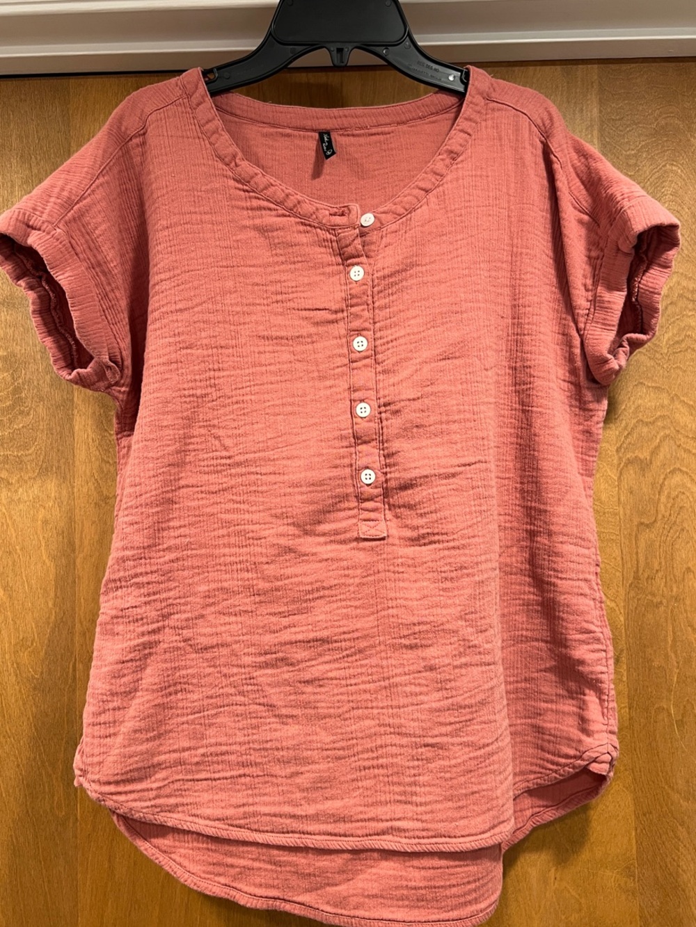 Relaxed Short-Sleeve Button Henley in Dusty Rose